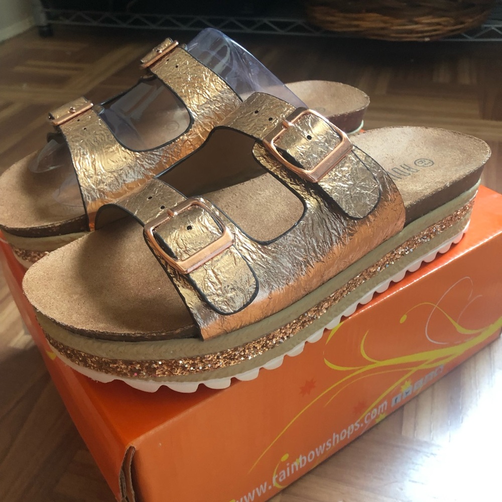Rose gold platform sandals